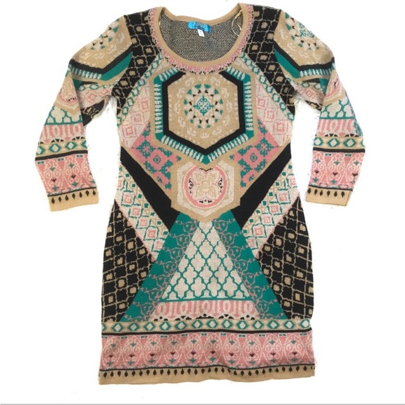 Buttons Medium Midi Sweater Dress Boho Long Sleeve - Picture 2 of 5